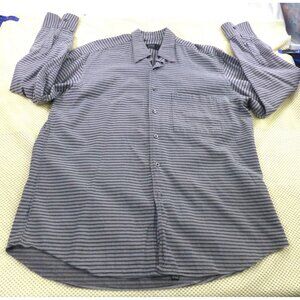 Ike Behar Mens Striped Button-Up Long Sleeve Shirt Gray Size Large Cotton Rayon